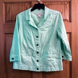 Christopher Banks Sz L Cotton Twill Stretch Seafoam Aqua Blue 3/4 Jacket Blazer